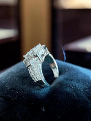 S925 Sterling Silver Princess Cut Halo Ring – Size 10 | Sparkling Statement Engagement Ring | Gift Box Included 043