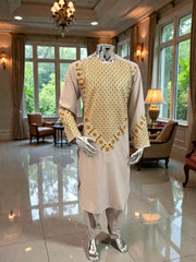 Men’s Beige Kameez with Embroidery – Large | Luqmaan Boutique