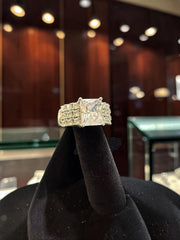 925 Sterling Silver Emerald-Cut Statement Ring with Pavé Stones – Size 10. 042