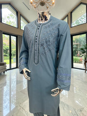Medium Afghan Parahan Tunban Kameese Shalwar Teal Hand Embroidery