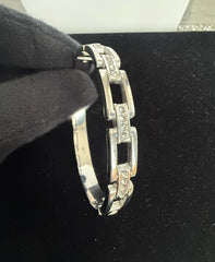 Geometric Crystal Link Stainless Steel Bangle Bracelet – Gold or Silver