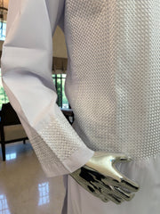 Men’s White Parahan Tumban with Matching Machine Embroidery – Traditional Afghan Outfit, Medium