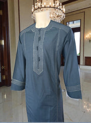 XXL Afghan Parahan Tunban with Traditional Embroidery – Steel Blue