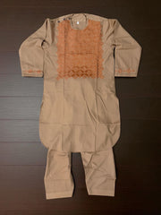 Boys Tan Parahan Tumban with Rust Khamak Embroidery