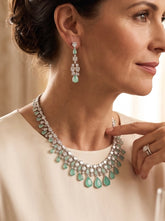 Luxury Mint Green Crystal Statement Necklace & Drop Earrings Set | Silver Tone | Gift Ready Black Box | Elegant Bridal & Evening Jewelry. 6057