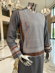Small Charcoal Grey Men’s Shalwar Kameez Yakhandozi with white & Bronze Embroidery | Premium Traditional Wear
