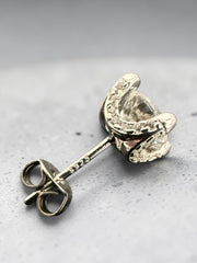 1 CT Round Moissanite Crescent Stud Earrings, D Color VVS1 Diamond Alternative, Gold or Silver-Plated Bridal Jewelry Gift