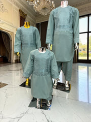 Kids Afghan Parahan Tunban Set – Premium Embroidered Traditional Afghan Outfit for Boys | Sage Green Eid & Wedding Wear (1–12 Years) Design #23