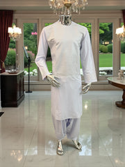 Small White Embroidered Parahan Tumban | Cotton-Blend Afghan Men’s Traditional Outfit | Luqmaan Boutique