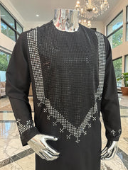 Large Afghan Parahan Tunban for Men – Black with Silver Shesha
