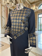 Small Midnight Blue Afghan Parahan Tunban Set – Premium Hand Embroidery with Matching Shawl patto