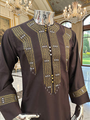 Hand Embroidered Afghan Parahan Tunban – Brown, Small to Extra Small