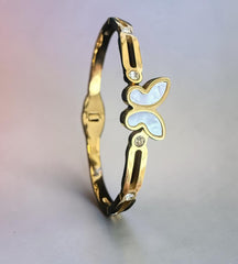Gold-Tone White Butterfly Stretch-Open Bangle Bracelet 8059