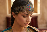 Traditional Afghan Kuchi Gold-Tone Headpiece for Women – Vintage Tribal with Colorful Stone Accents | Boho Bridal & Festival Forehead Jewelry 014