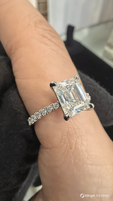Size 6 Emerald Cut Moissanite Engagement Ring 4 Prong Pavé Band. 6016