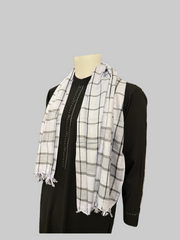 White and Black Cotton Shawl – Lightweight Traditional Men’s Afghan Scarf with Fringes 54”x54”