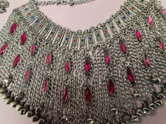 Traditional 4-Piece Afghan Jewelry Set – Handmade Tribal Statement Necklace, Earrings & Headpiece | Vintage Silver-Tone Ethnic Jewelry for Women 012