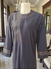 Large Hand-Embroidered Afghan Parahan Tunban – Charcoal Grey