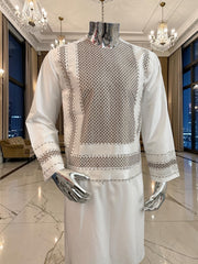 Small Off-White Kandahari Parahan Tunban for Men | Premium Afghan Traditional Wear Yakhandozi