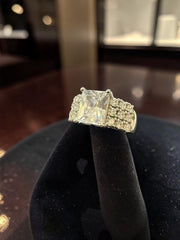 925 Sterling Silver Emerald-Cut Statement Ring with Pavé Stones – Size 10. 042