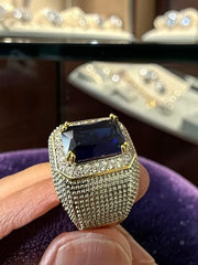 Men’s Blue Zircon Statement Ring Brass Cocktail Ring (Vintage Style)CBB