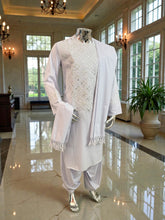 Large White Handmade Mirror Work Afghan Outfit