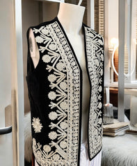 Men’s Black Velvet Chermadozi Vest | Handmade Traditional Afghan Waistcoat medium to Large