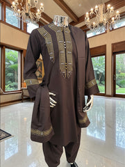 Hand Embroidered Afghan Parahan Tunban – Brown, Small to Extra Small