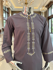 Plum Embroidered Afghan Parahan Tunban for Men with Matching Shawl