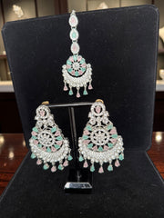 Indian Pakistani Afghan American Diamond Earrings with Maang Tikka Set | Bridal Chandbali Earrings | Wedding Jewelry Gift | 6 Color Options