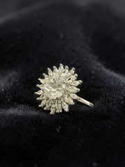 S925 Sterling Silver Sunburst Halo Moissanite Ring – Size 9 | Floral Statement Engagement Ring | Gift for Her 045