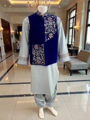 Small Royal Blue Afghan Waistcoat with Somma Borrborr Handcrafted Embroidery