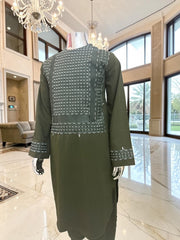 Kids Traditional Afghan Clothing – Olive Green Parahan Tunban for Boys Design #23