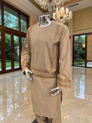 XL Beige Embroidered Afghan Parahan Tumban – Cotton-Blend Traditional Men’s Outfit | Luqmaan Boutique