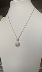 Cushion Cut Double Halo Pendant Necklace – Silver Tone Sparkling Statement Jewelry 7153