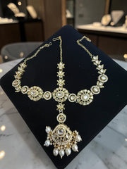 Luxury Kundan Bridal Jewelry Set with Sheeshphool, Necklace & Earrings – Ruby Red, Emerald Green & Pearl White