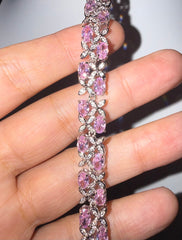 Light Pink Crystal Floral Bracelet – Silver Tone Oval Stone Flower & Leaf Bracelet, jewelry Gift Box Included 7075