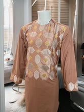 Afghan Parahan Tunban with Machine Khamakdozi Embroidery – Warm Rose Gold White – Medium