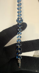 Sapphire Blue Crystal Floral Tennis Bracelet – Silver-Tone Pear Cut Flower Bracelet for Women 7131
