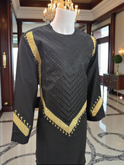 Men’s Black Designer Parahan Tumban with Gold Embroidery | Luxury Afghan Traditional Outfit – XL