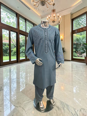 Medium Afghan Parahan Tunban Kameese Shalwar Teal Hand Embroidery