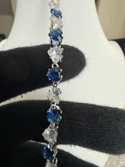 Royal Blue & Clear Heart Crystal Tennis Bracelet – Silver Tone Statement Jewelry 7107