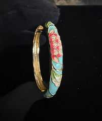 Turquoise Floral Enamel Gold-Tone Bangle Bracelet for Women