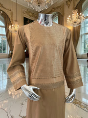 Medium Men’s Premium Camel Brown Parahan Tunban – Luxury Machine Embroidery Afghan Outfit