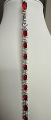 Ruby Red Oval Crystal Butterfly Bracelet – Silver Tone Statement Jewelry 7086