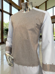 Medium White Premium Machine Embroidered Afghan Parahan Tunban Set
