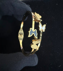 Gold-Tone Black and White Butterfly Stretch-Open Bangle Bracelet 8057