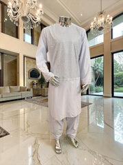 X-Large Afghan Parahan Tunban with Shesha Mirror Work – White