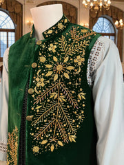 Handmade Afghan Velvet Waistcoat with Gold Somma BorrBorr Embroidery – Small