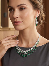 Luxury Emerald Green Crystal Statement Necklace & Drop Earrings Set | Silver Tone | Gift Ready Black Box | Elegant Bridal & Evening Jewelry 6056